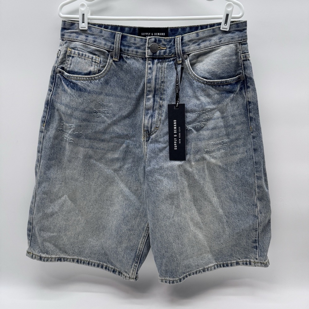 Supply & Demand Denim Shorts Mens 32 Medium Blue Distressed Jean Shorts NWT